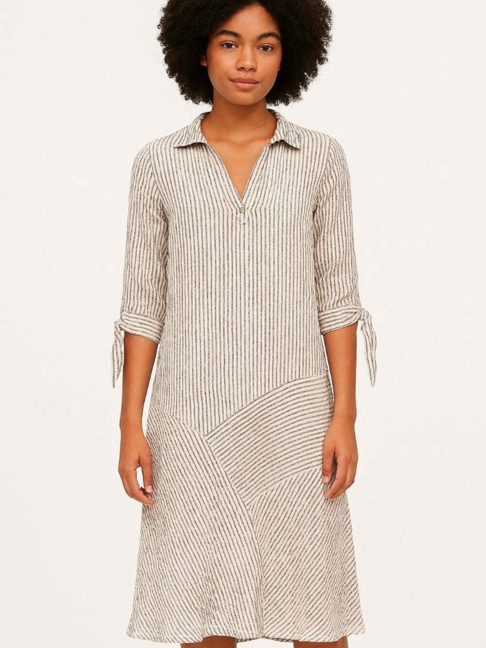 TWEED Pinstripe Bias Cut Design Guazy Midi Dress 3/4 Tie Sleeves (fits M - L)